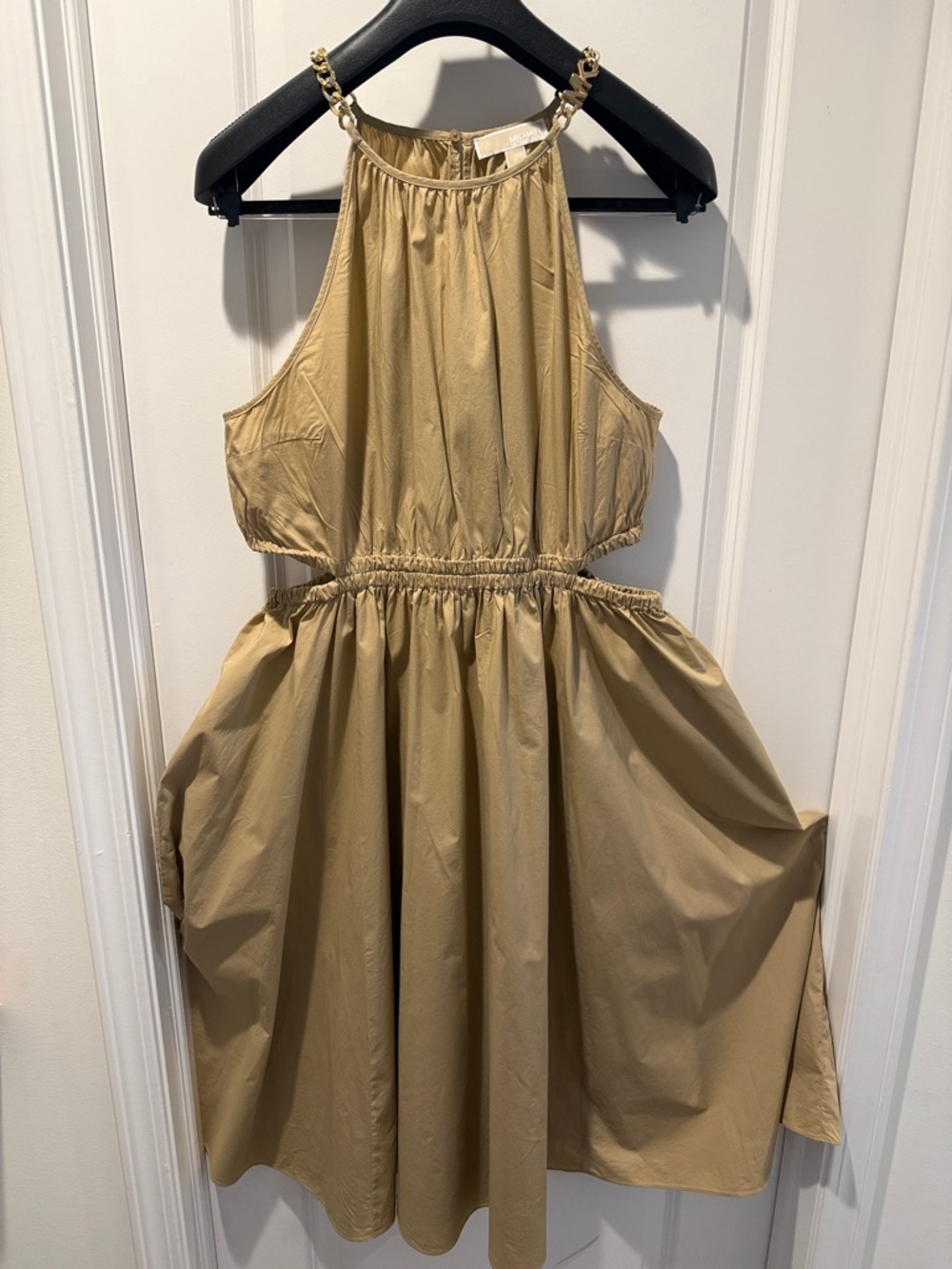 MICHAEL Michael Kors Tan Halter Dress with Gold Chain Straps